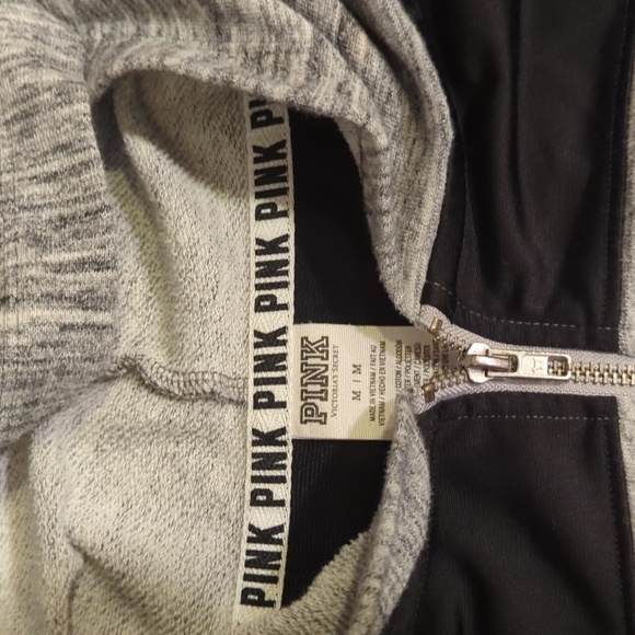 Victoria's Secret Pink Y2K Full Zip Hoodie Gray Marled Soft Tropical Floral Sz M - Picture 5 of 10